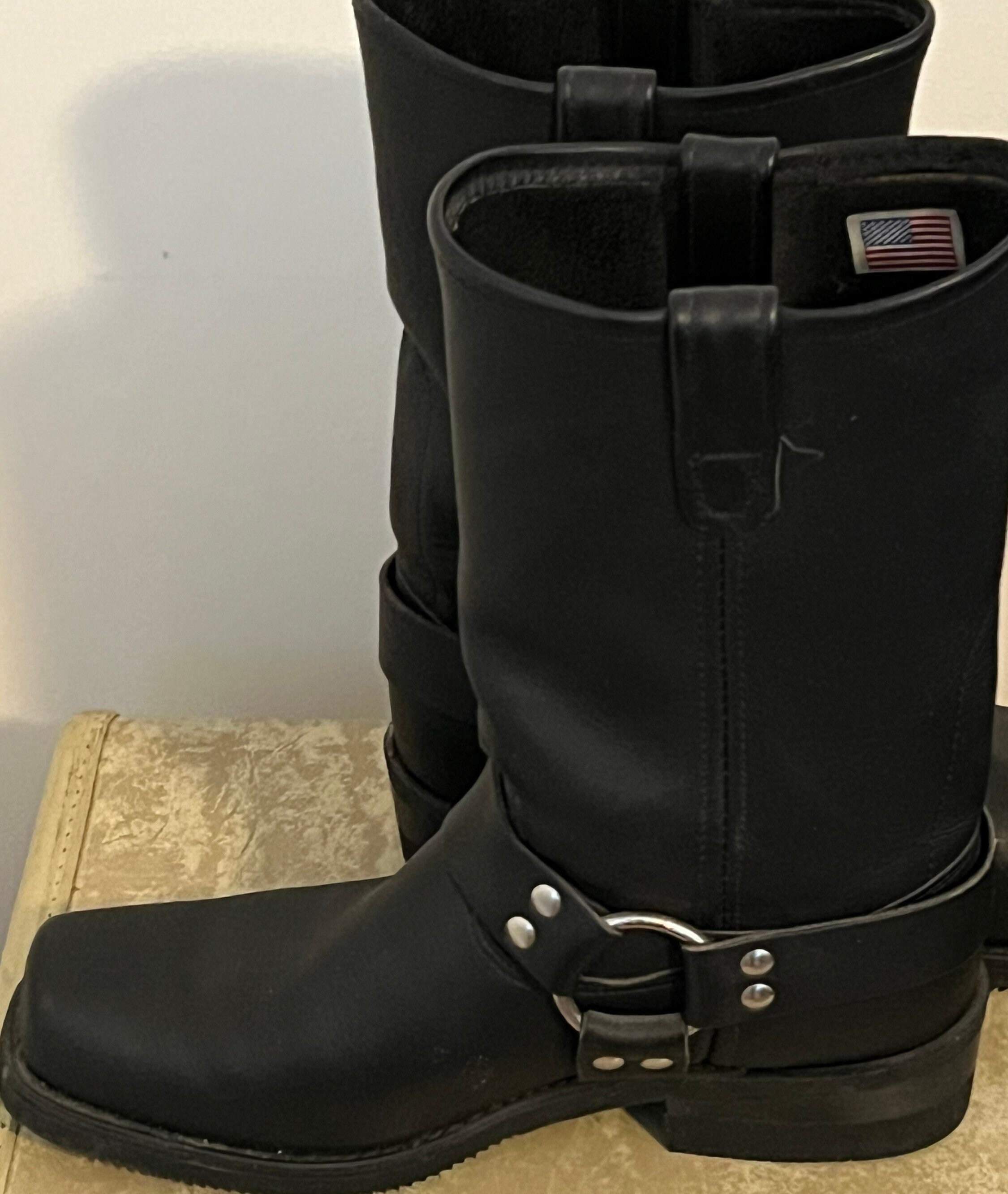 Vintage REV Gear Black Leather Motorcycle Boots | Silver 