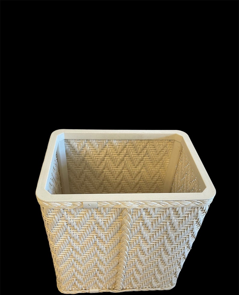 Vintage Wicker Bathroom Wastebasket/chevron Pattern Etsy