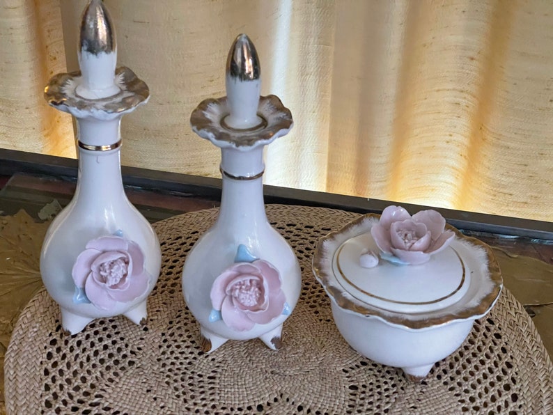 Vintage 3 Piece Ceramic/porcelain Vanity Set/1960s Etsy