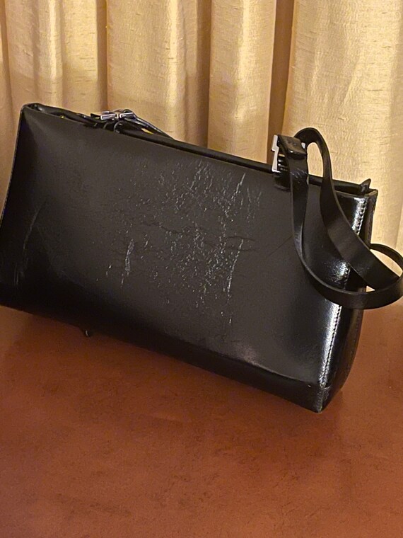 Vintage black leather satchal bag by Francesco Bi… - image 4