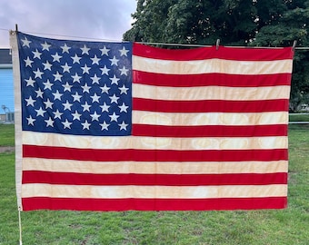Vintage tea stained large American Flag/Valley Forge Flag Co. / Primitive Farmhouse decor