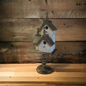 Vintage Wooden Multilevel Primative Birdhouse with Nightlight