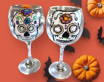 Vintage Halloween hand painted wine glasses set of 4