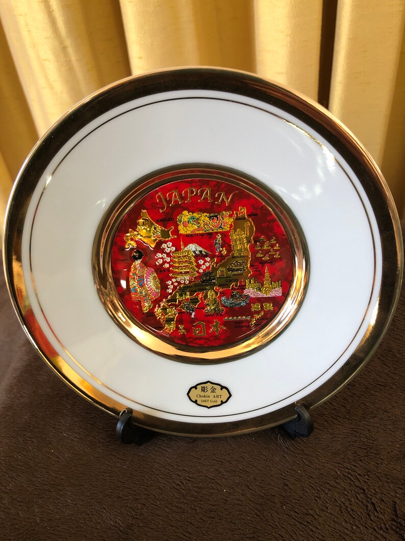 Japan Chokin Plate Hand Painted and 24 Gold / Art Display Etsy