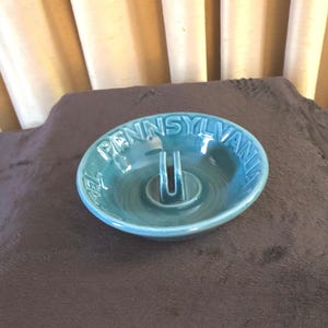 1940s Pennsylvania Hotel Teal Ceramic Matches Holder Ashtray Vintage Collectible Ashtrays