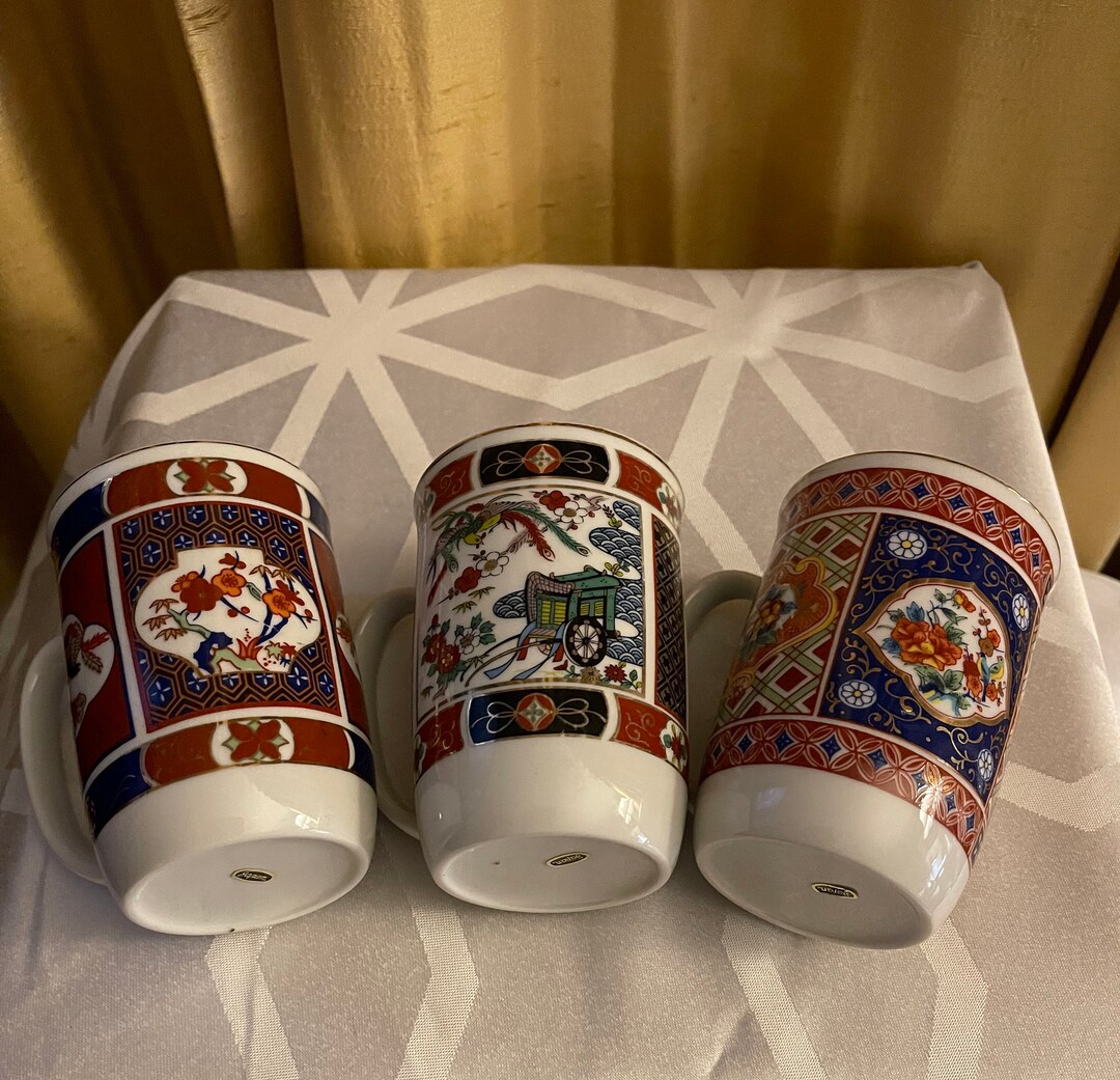 Vintage Japan Coffee Mugs Imari Style / Qset of Three Etsy