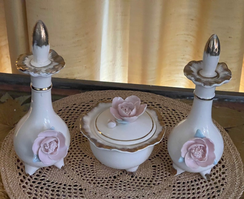 Vintage 3 Piece Ceramic/porcelain Vanity Set/1960s Etsy