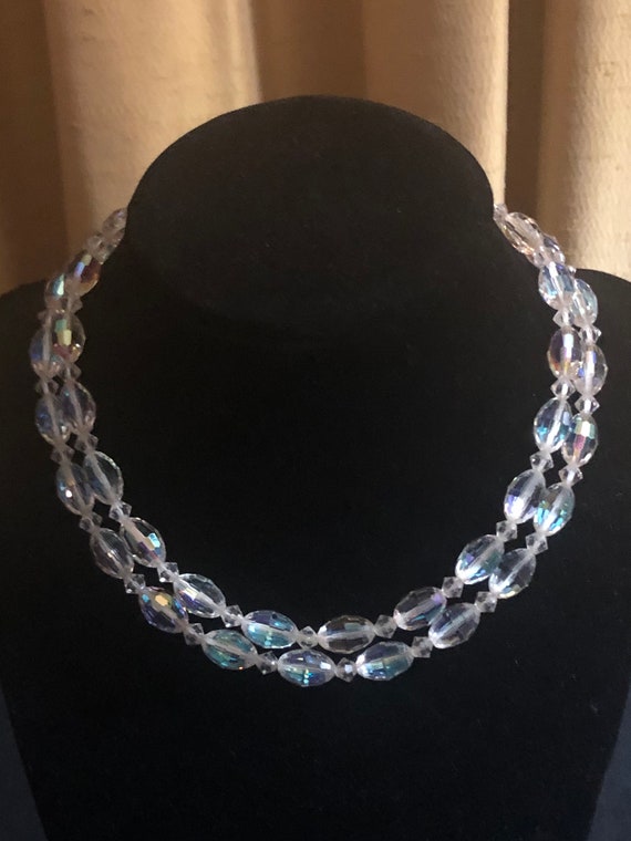 vintage mid century iridescent crystal bead adjus… - image 3