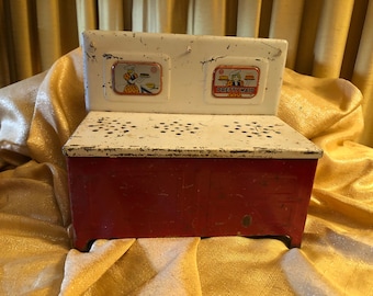 1950s Vintage Pretty Maid Toy Stove: Retro Red & White Kitchen Playset