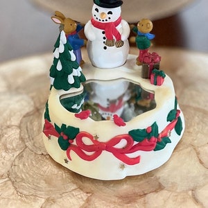 vintage Christmas holiday ceramic musical snowman  figurine  / holiday snowman decor