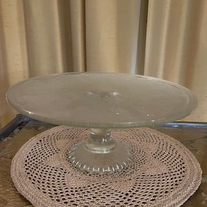 Vintage Jeanette Glass Cake Stand: 1940s Lyre Harp Pattern, 10&quot; Diameter