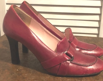 Vintage Enzo Angiolini Red Leather Dress Shoes with Buckles - Size 8.5