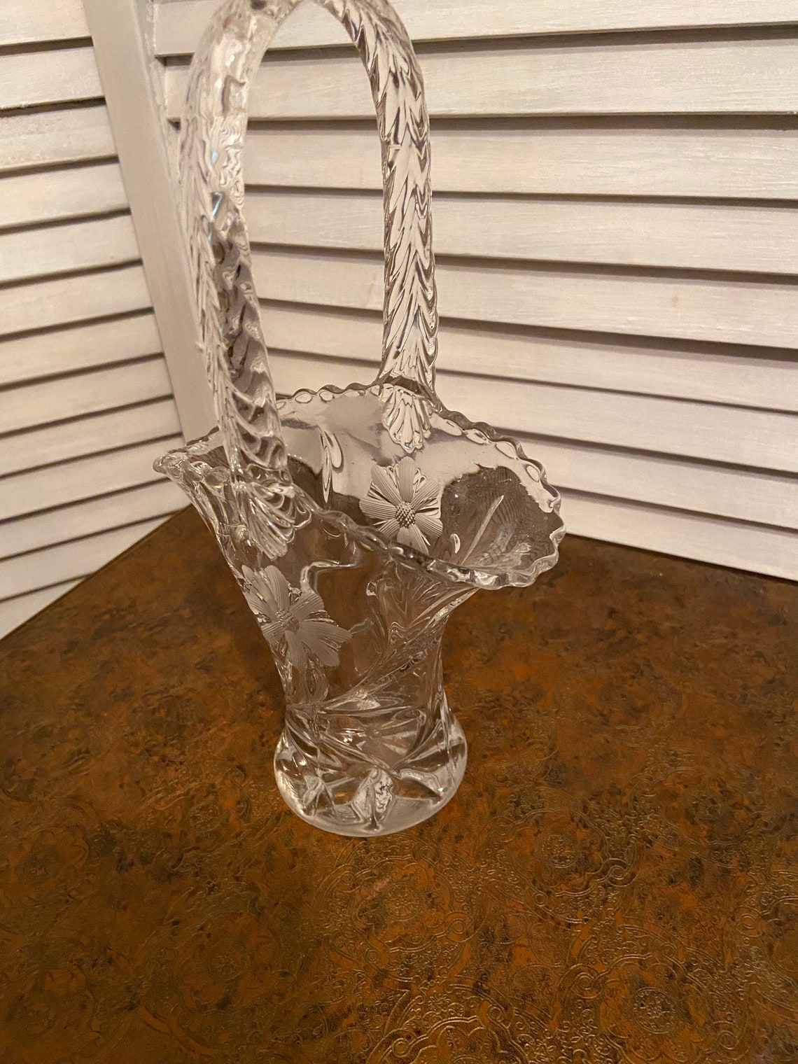 Vintage Etched Cut Crystal Basket Vase / Crystal Vases / Home Etsy