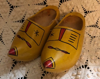 vintage childrens wooden clogs / hand carved Danish , Dutch , Holland souvenir shoes