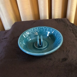 Vintage 1940s Pennsylvania Hotel teal ceramic matches holder ashtray/ match holder/vintage collectible ashtrays image 1