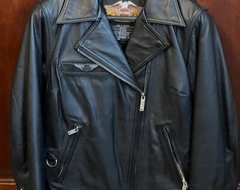 Vintage Harley Davidson Women's Leather Riding Jacket - Screaming Eagle Emblem, Size M