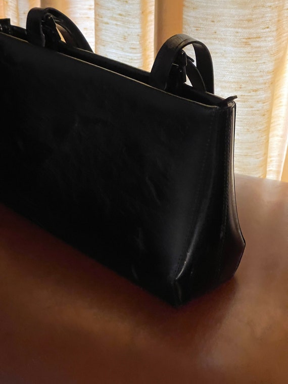 Vintage black leather satchal bag by Francesco Bi… - image 8