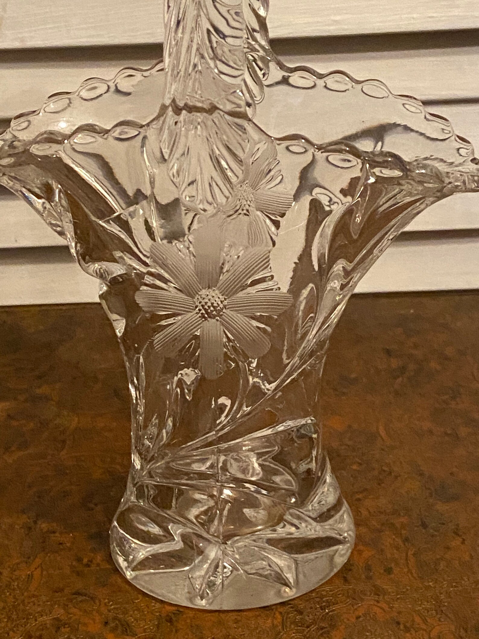 Vintage Etched Cut Crystal Basket Vase / Crystal Vases / Home Decor Etsy