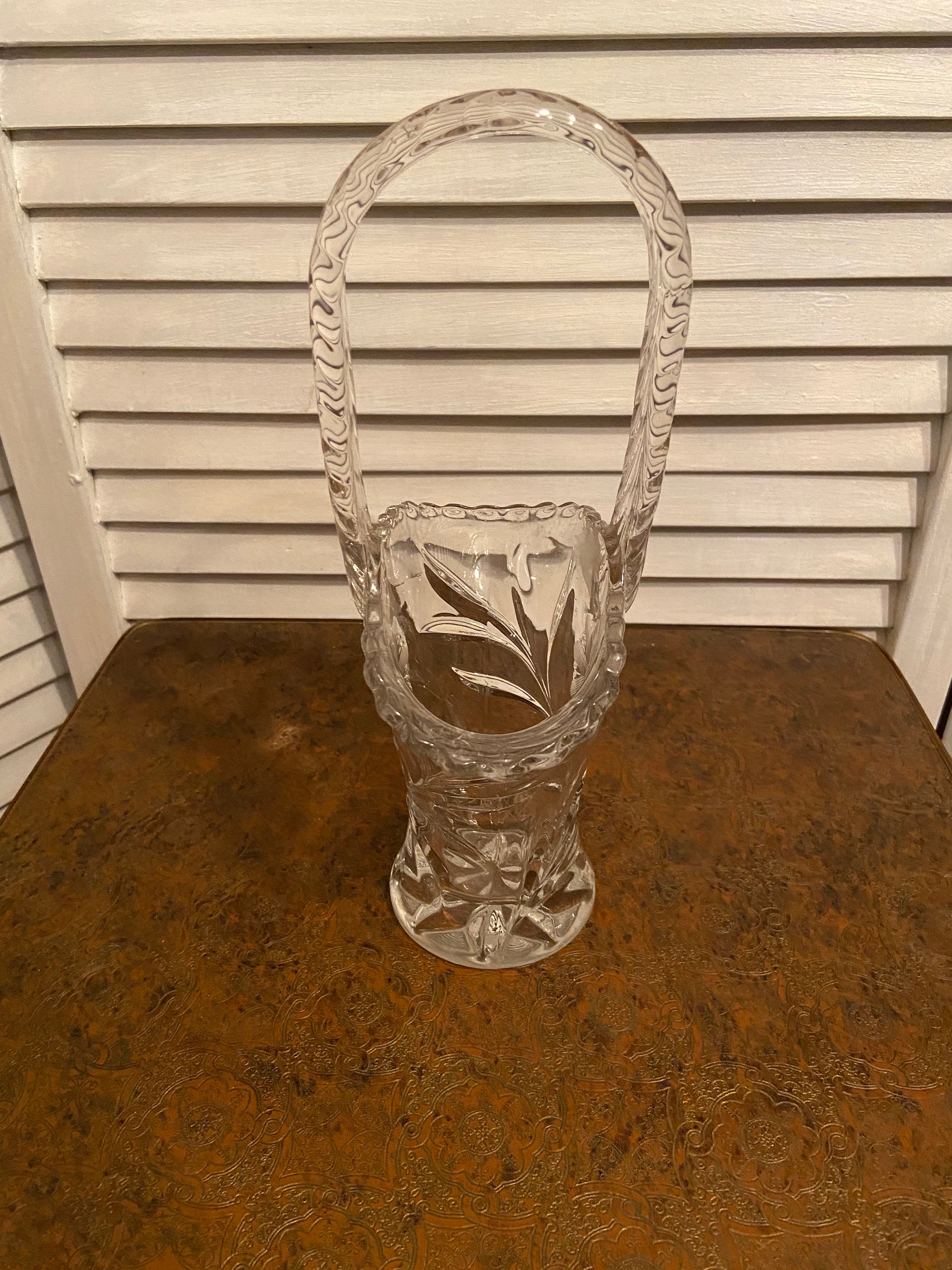 Vintage Etched Cut Crystal Basket Vase / Crystal Vases / Home Decor Etsy