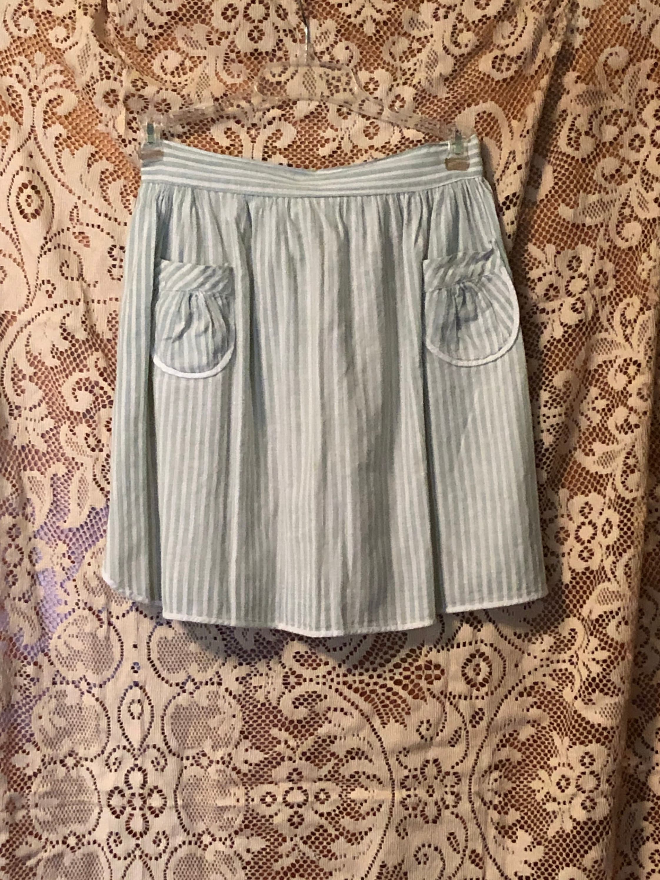 Vintage 1950s Mint Green Striped Cotton Apron With Pockets - Etsy