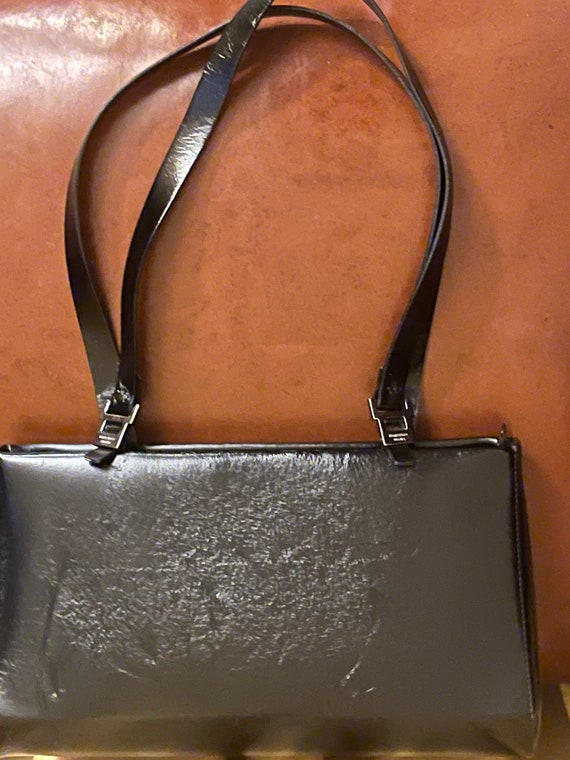 Vintage black leather satchal bag by Francesco Bi… - image 1