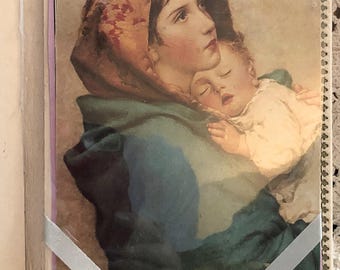 Impression vintage de la Vierge et de l'enfant Jésus - cadeau souvenir religieux - 4 x 4 - oeuvre d'art magnifiquement préservée