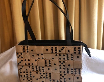 Unique Vintage Handbag with Dominoes Design and Leather Straps - Novelty Ladies Accessories