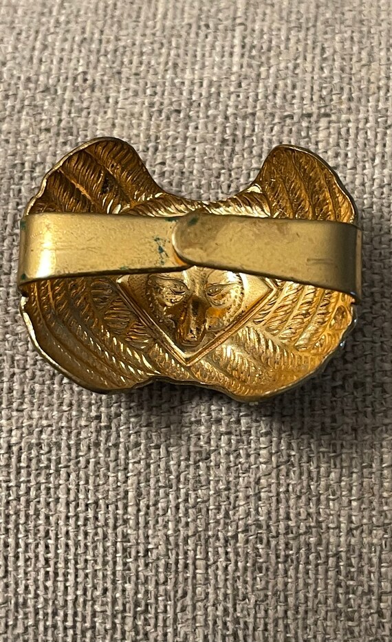 Vintage Cub Scout Brass/Blue Wolf Scarf tie clip slide Gem