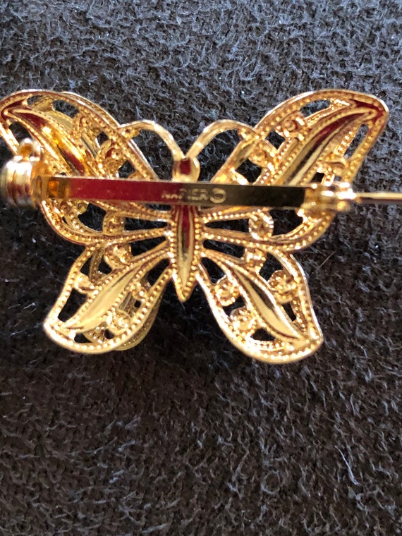 Vintage Signed Napier gold tone Butterfly pin and… - image 2