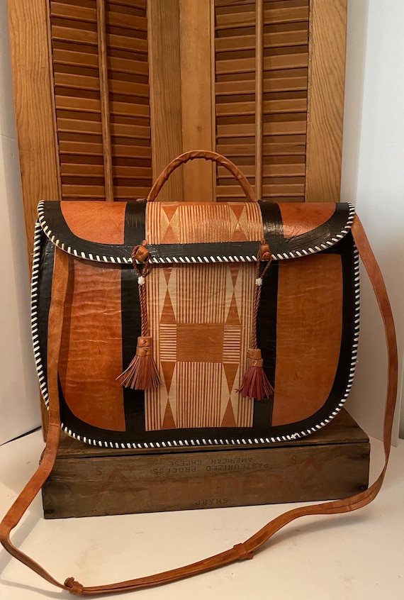 Vintage handmade leather handbag from Mexico