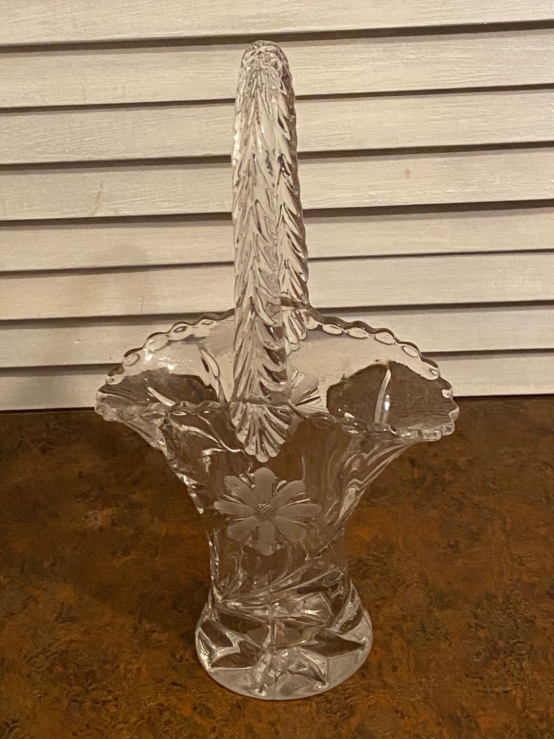 Vintage Etched Cut Crystal Basket Vase / Crystal Vases / Home Etsy