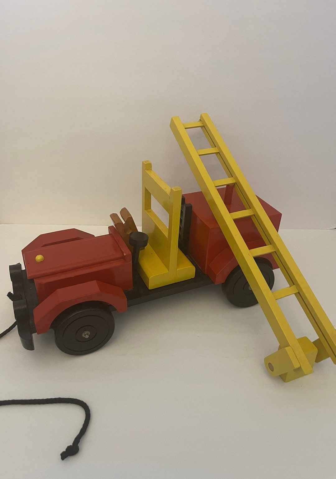Vintage Wooden Fire Truck Pull Toy With Moveable Parts Etsy