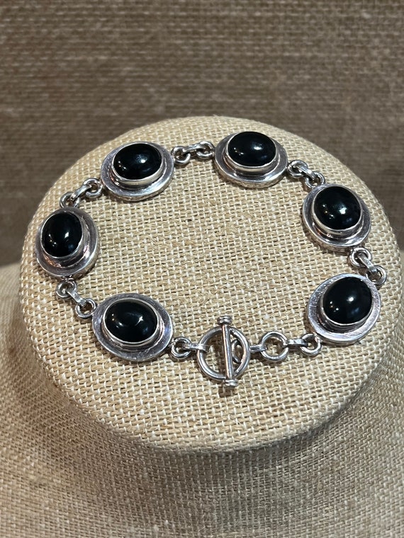 vintage sterling silver black onyx  toggle bracele
