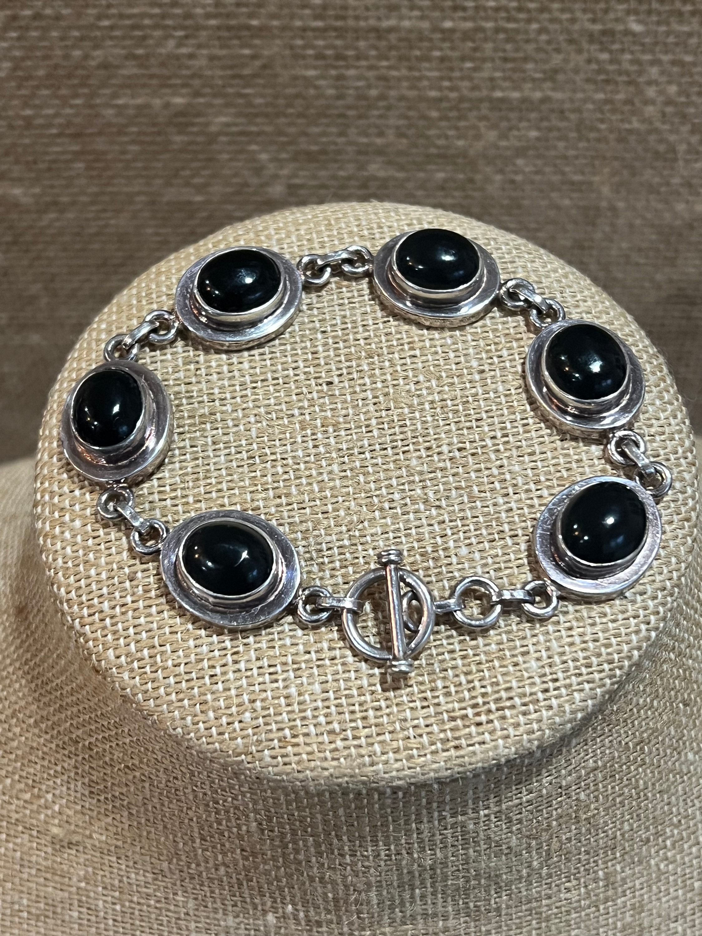 Vintage Sterling Silver Black Onyx Toggle Bracelet - Etsy