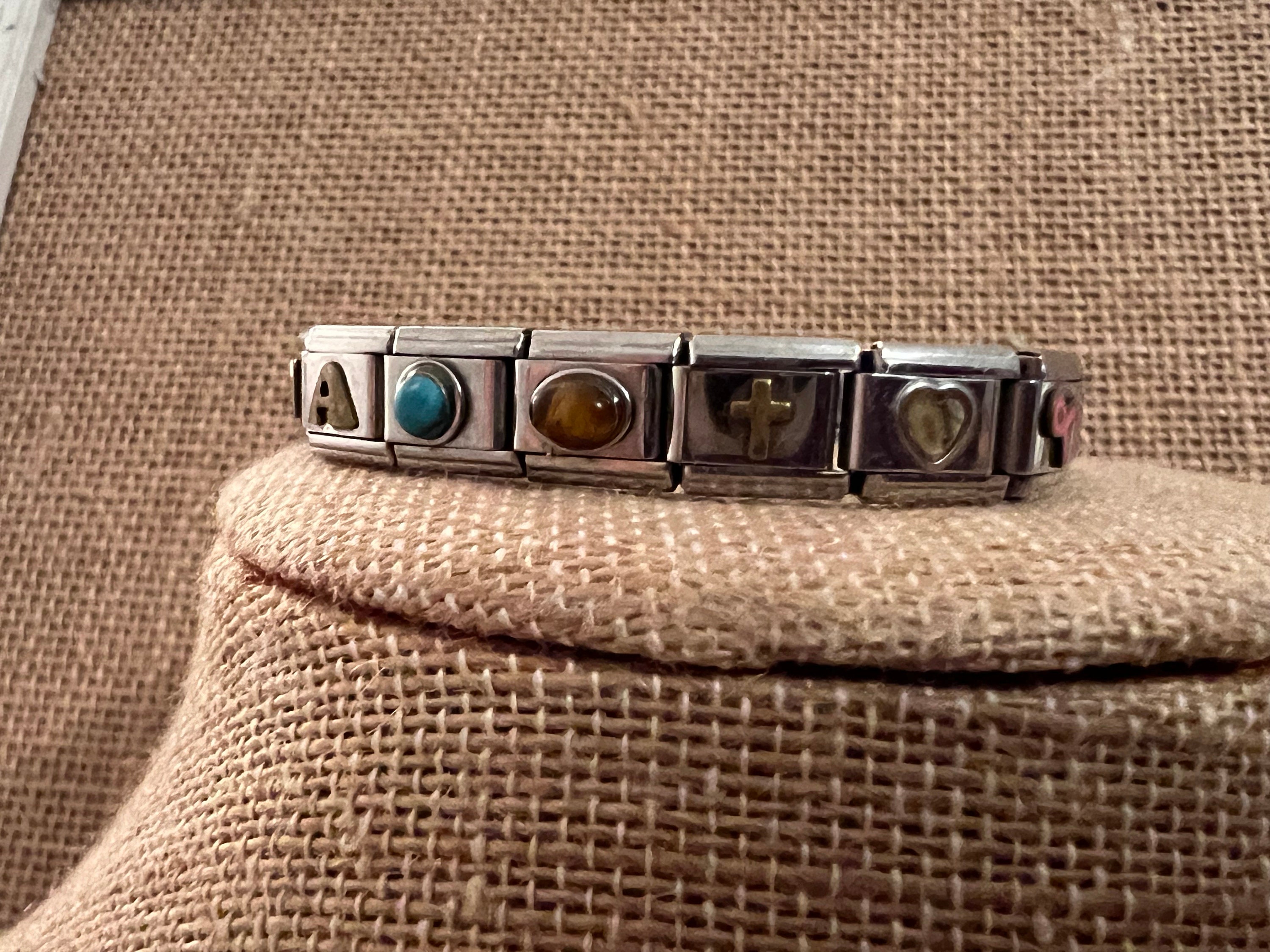 Vintage 1980's Nominations Italian Stainless Steel Charm Bracelet