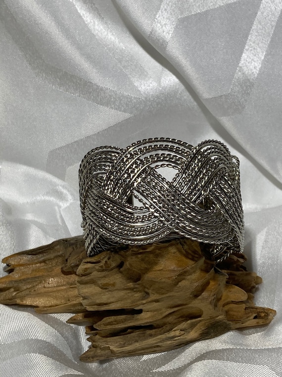 vintage costume silvertone braided cuff bracelet - image 1