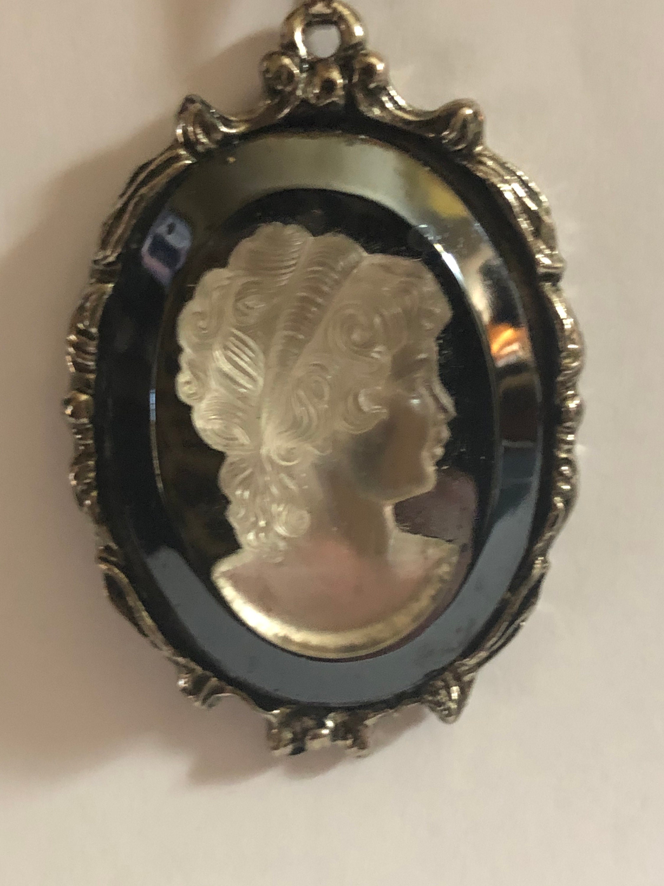 Vintage Silver Tone Black Cameo Necklace / Ladies Estate Etsy UK