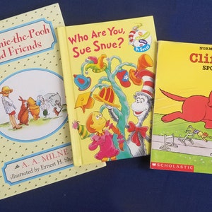 Great Childrens books-Winnie-the-Pooh & Friends by A.A. Milne; Who Are You, Sue Snue? by Dr. Seuss; Clifford&#39;s Sports Day by Norman Bridwell
