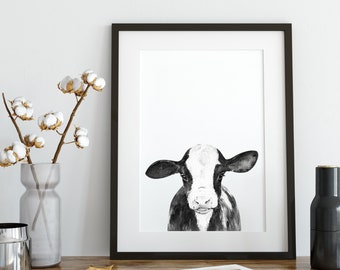 Cow, Friendly Cow Portrait, Bovine Wall Art, Cow Home Décor, Cow Printable Art, Cow Lover Gifts