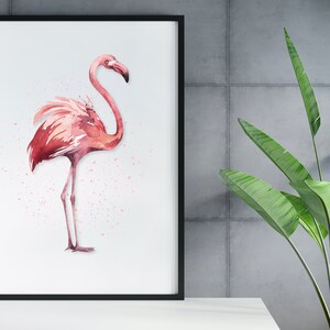 Pink Flamingo Watercolor Splash Wall Decor, Pink Flamingo Printable Wall Art, Pink Home Decor, Bedroom Wall Art