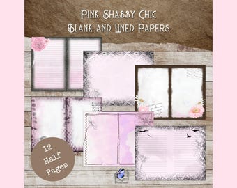 Pink Shabby Chic Blank and Lined Half Pages for Journals