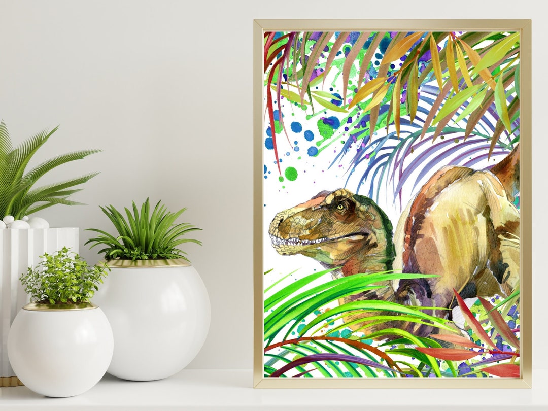 Velociraptor, Colorful Jungle Dinosaur Print, Velociraptor Wall Art ...