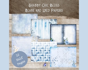 Shabby Chic Blues Blank and Lined Papers For Journals