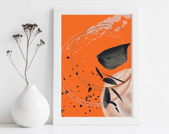 Abstract Art Print, Orange Black Abstract Wall Art, Abstract Digital Download