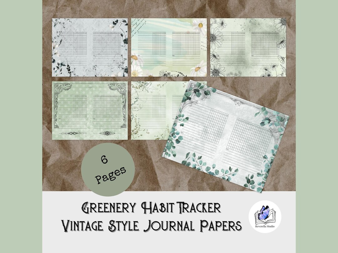 Greenery Habit Tracker Vintage Style Journal Papers - Etsy