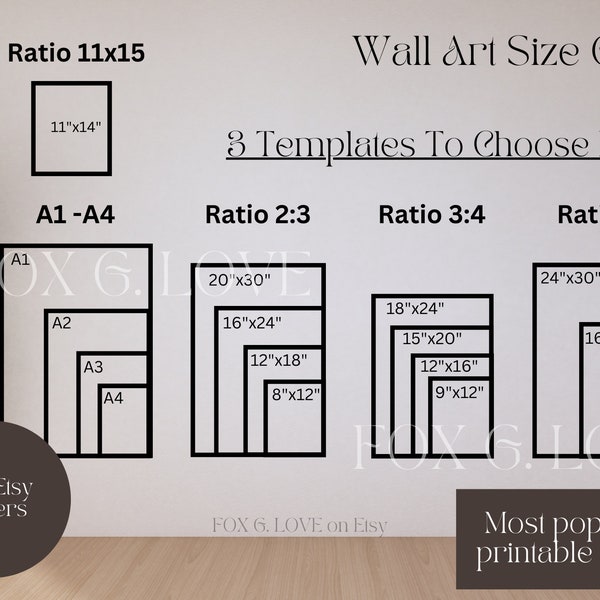 Digital Prints Guide Wall Art Size Guide, Frame Guide, Comparison Chart, Poster Size Chart, Wall Display Guide, Vertical Art Size Guide