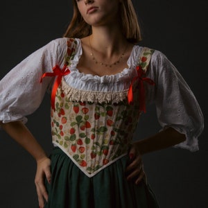 Mabel the Strawberry Corset, Custom-Made, Back Lacing Stays by Of Witches and Bards image 5