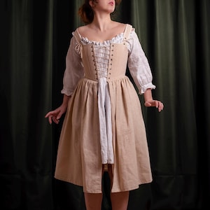 Ren Faire Corset Kirtle Dress, Baroque Corset Dress with Pleated Skirt, Front Lacing, Made-to-measure with Custom Color | Eleanor