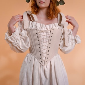 Custom Corset Top with Bow Tie Straps, Renaissance Faire Stays, Back Lacing, Custom Fabric Color | Theodora