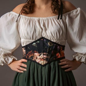 Reversible Corset Belt, Custom Made Waist Cincher, Floral Pattern, Back Lacing | Odette